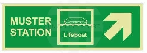 Muster Station Lifeboat Arrow Up Right Sign - Rigid Plastic