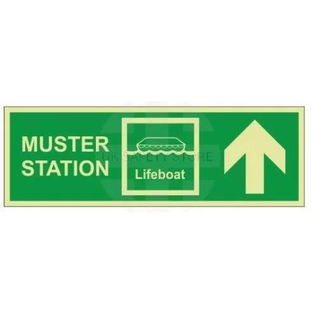 Muster Station Lifeboat Arrow Up Sign - Rigid Plastic
