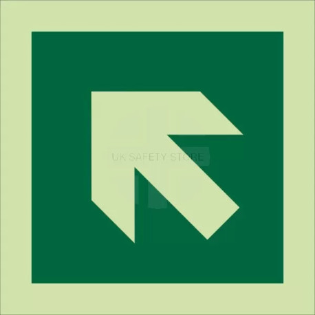 Photoluminescent 'Arrow Up/Left' Self Adhesive Symbol Sign  100 x 100 mm