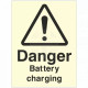 Photoluminescent Danger Battery Charging Sign