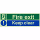 Photoluminescent Fire Exit Keep Clear Sign (Green/Blue)