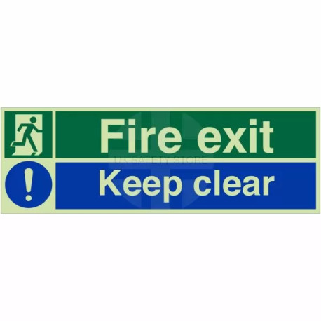 Photoluminescent Fire Exit Keep Clear Sign (Green/Blue)