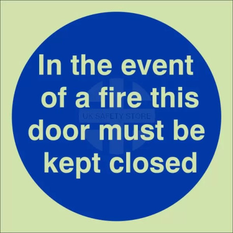 Photoluminescent In The Event Of A Fire This Door Must Be Kept Closed Sign