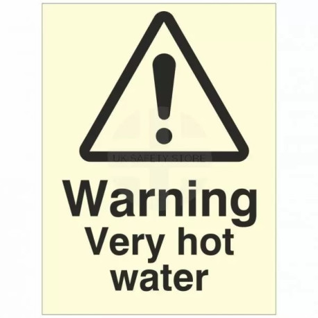 Photoluminescent Warning Very Hot Water Sign