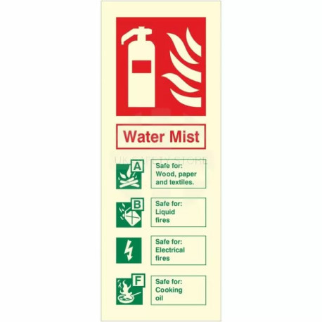 Photoluminescent Water Mist Fire Extinguisher ID Sign