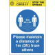 Please Maintain A Distance Of 1m (3ft) From Others Sign