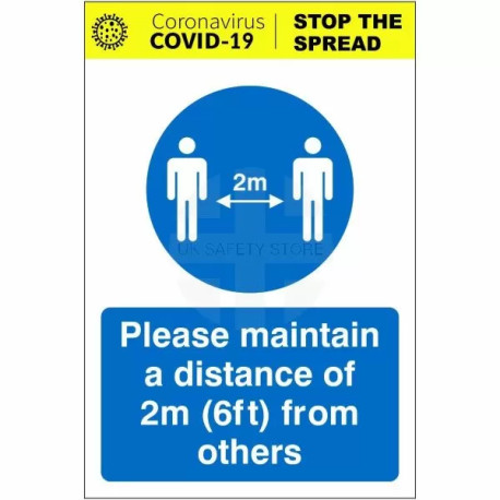 Please Maintain A Distance Of 2m From Others Covid 19 Sign