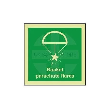 Rocket parachute flares photoluminescent 100W  x  110W sign self adhesive