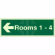 Rooms 1-4 (Arrow Left) Wayfinding Indicator Sign