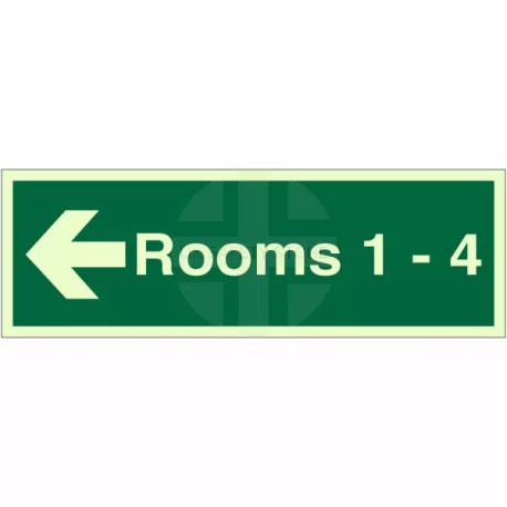 Rooms 1-4 (Arrow Left) Wayfinding Indicator Sign