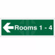 Rooms 1-4 (Arrow Left) Wayfinding Indicator Sign