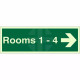 Rooms 1-4 (Arrow Right) Wayfinding Indicator Sign