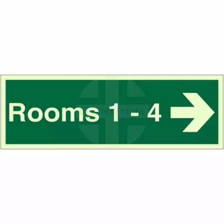 Rooms 1-4 (Arrow Right) Wayfinding Indicator Sign