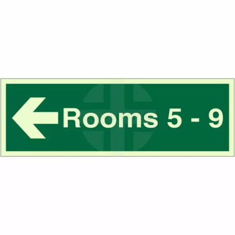 Rooms 5-9 (Arrow Left) Wayfinding Indicator Sign