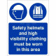 Safety Helmets And High Visibility Clothing Must Be Worn In This Area Sign
