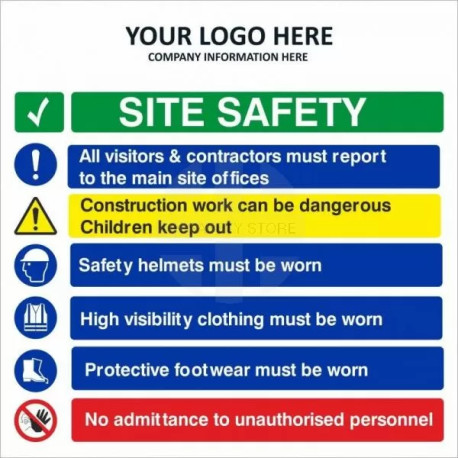 Site Safety All Visitors & Contractors Must Report To The Main Site Offices Multi Message Safety Board