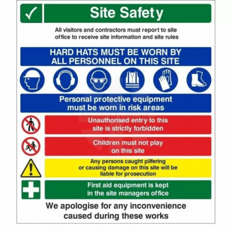 Site Safety Hard Hats Must Be Worn By All Personnel On This Site Multi Message Safety Board