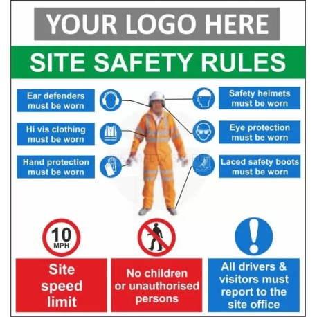 SITE SAFETY RULES sign in wall of post fit with or without your logo