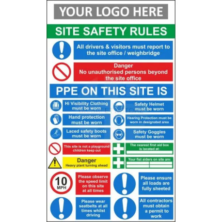 SITE SAFETY RULES sign in wall or post fit with or without your logo