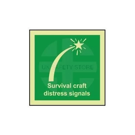 Survival craft distress signals photoluminescent 100W  x  110H sign self adhesive
