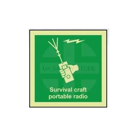 Survival craft portable radio photoluminescent 100W  x  110H   sign rigid plastic
