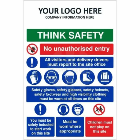 Think Safety No Unauthorised Entry Multi Message Safety Board
