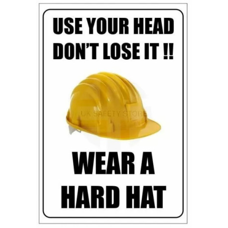 Use your head don't lose it!! wear a hard hat 400w x 600h  health and safety poster