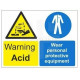 Warning acid wear personal protective equipment multi message sign in a variety of sizes and materials