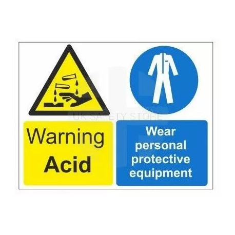 Warning acid wear personal protective equipment multi message sign in a variety of sizes and materials