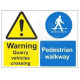 Warning quarry vehicles crossing pedestrian walkway multi message sign in a variety of sizes and materials