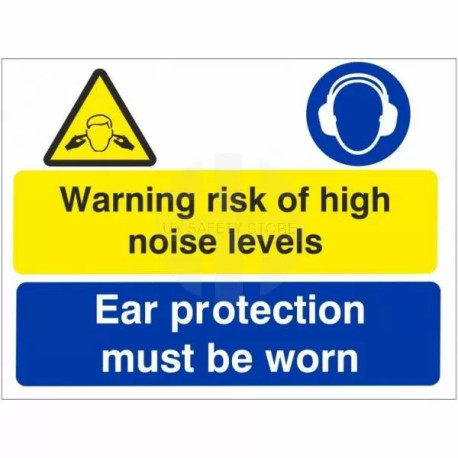 Warning risk of high noise levels ear protection sign