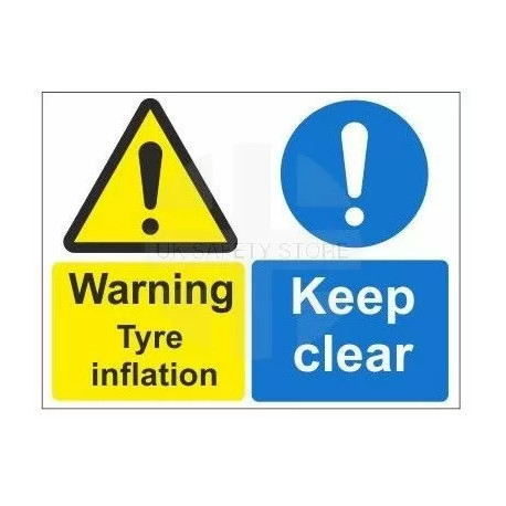 Warning tyre inflation keep clear multi message sign in a variety of sizes and materials