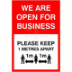 We Are Open For Business Social Distancing Sign - 1 Metre