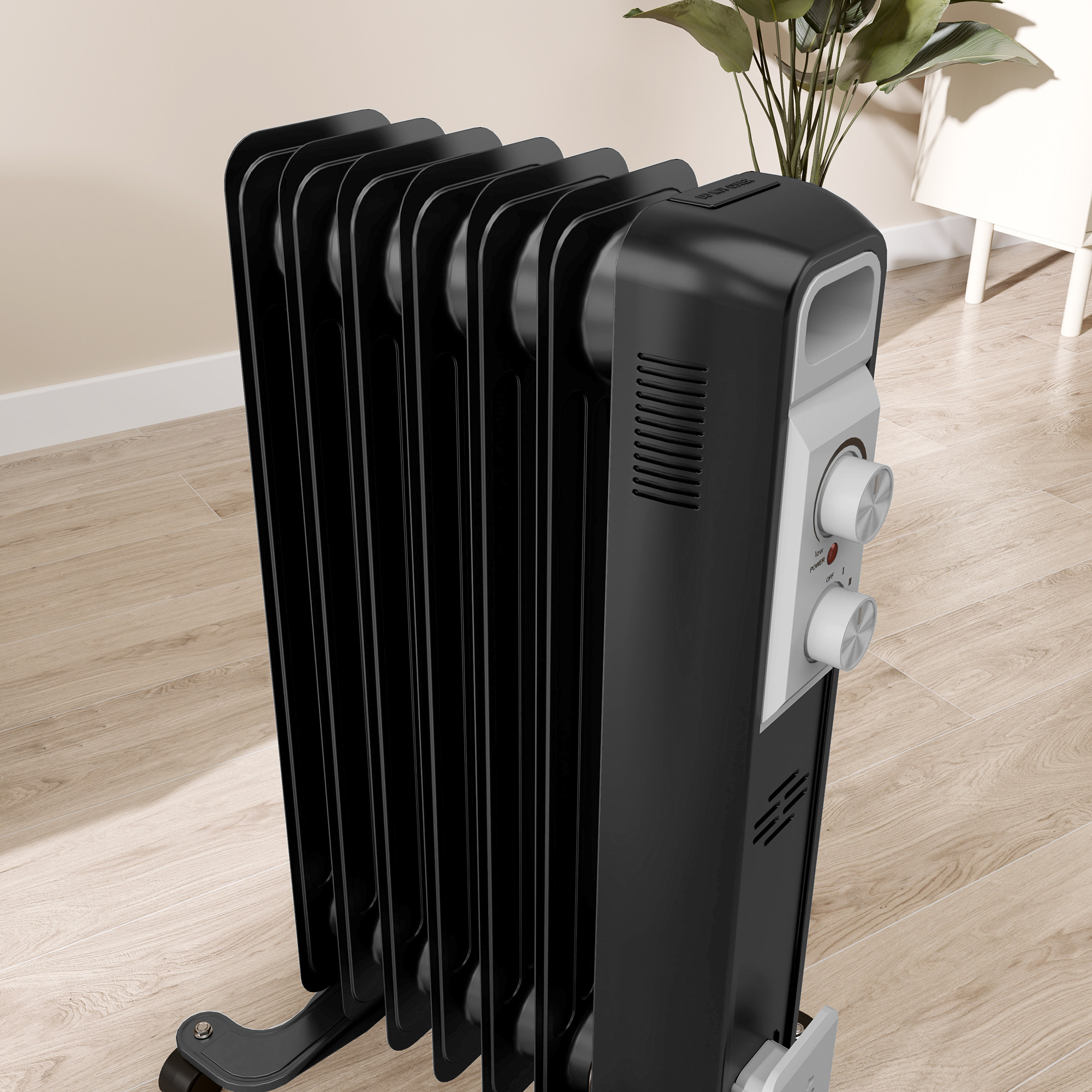 1.5kW Seven Fin Oil-Filled Radiator - Black