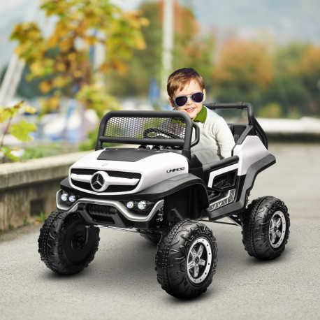 12V Licensed Mercedes-Benz Unimog, Kids Electric Ride on Car, with Remote Control, Horn, Light, MP3 - White