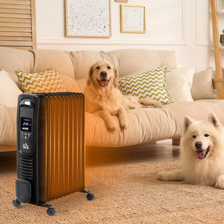 2500W Digital Display Oil Filled Radiator, 11 Fin Portable Electric Heater with Timer, Adjustable Thermostat, Three Heat setting