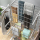 3-Tier Clothes Airer, Foldable Clothes Drying Rack, Stainless Steel Indoor and Outdoor Clothes Dryer with Wheels and Wings, Easy