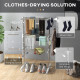 3-Tier Clothes Airer, Foldable Clothes Drying Rack, Stainless Steel Indoor and Outdoor Clothes Dryer with Wheels and Wings, Easy