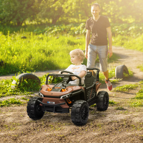 AIYAPLAY 12V Battery Powered Ride on Truck w/ Remote, Four Suspension Wheels, Horn, Lights, Music, USB, for Ages 3-5 Years, Brow
