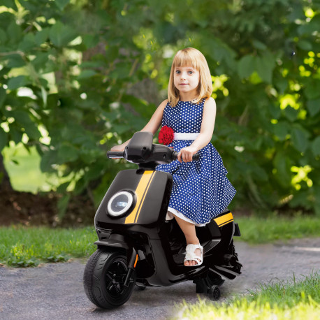 AIYAPLAY 6V Ride on Motorbike, Kids Electric Motorbike w/ Headlights, Music, Training Wheels, for Ages 18-36 Months, Black