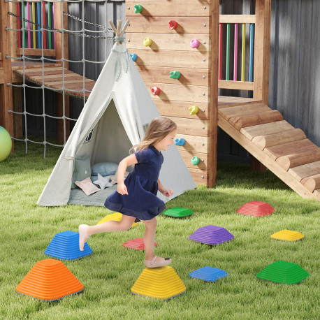 AIYAPLAY Balance Stepping Stones for Kids, 11-Piece Non-Slip Stackable River Stones, Obstacle Courses for Balance and Motor Skil