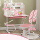 AIYAPLAY Height Adjustable Kids Desk and Chair Set, Children School Study Desk with Tiltable Desktop, Reading Rack,  Pink