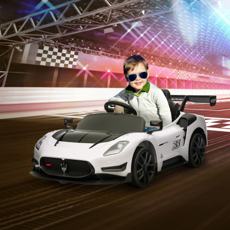 AIYAPLAY Maserati GT2 Licensed 12V Kids Electric Ride on Car with 4 Suspension Wheels, Remote Control, Music, Horn, Lights, Whit