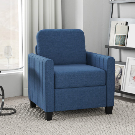 Modern Boxy Linen-Look Armchair - Blue
