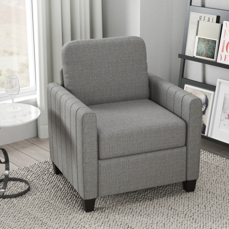 Modern Boxy Linen-Look Armchair - Light Grey