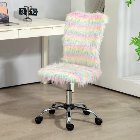 Fluffy Desk Chair, Armless Students Chair, Makeup Vanity Chair with Adjustable Height, Rolling Wheels for Home Study Bedroom, Un