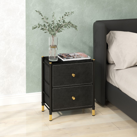Faux Leather Bedside Table - Black