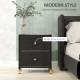 Faux Leather Bedside Table - Black