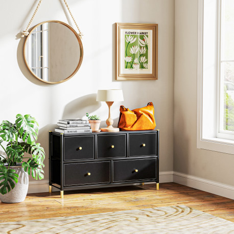 Faux Leather Front Chest of Drawers - Black