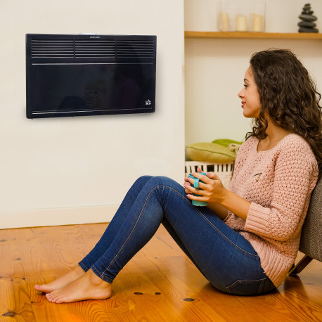 POWER Convector Radiator Freestanding or Wall-mounted Heating with 2 Heat Settings Safety Cut-Off, Black